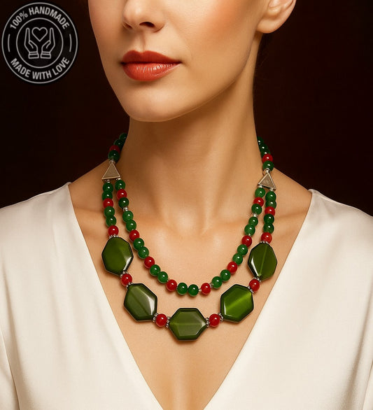 Sedef Akik Mercan 2 Sıralı Şifa Ve Nazardan Koruma Kolyesi