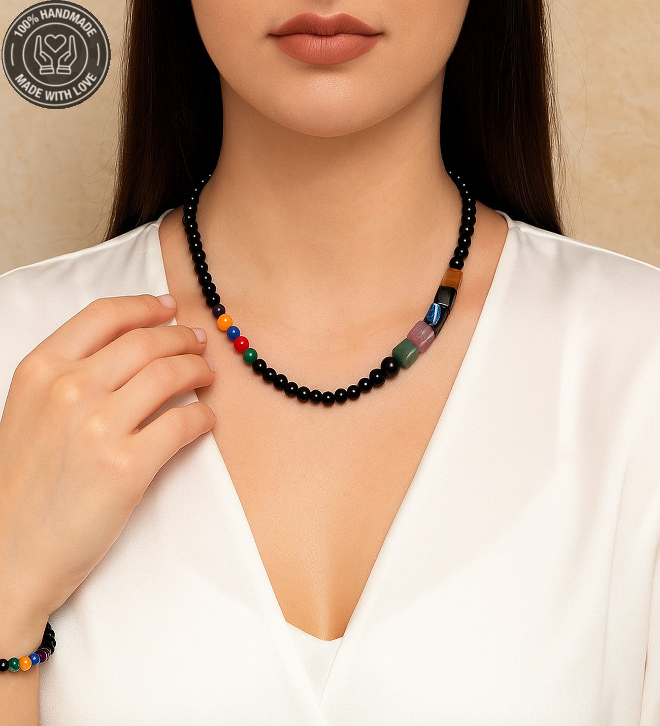 Oniks Akik Güç, Cesaret Ve Nazardan Korunma Kolye Bileklik Seti