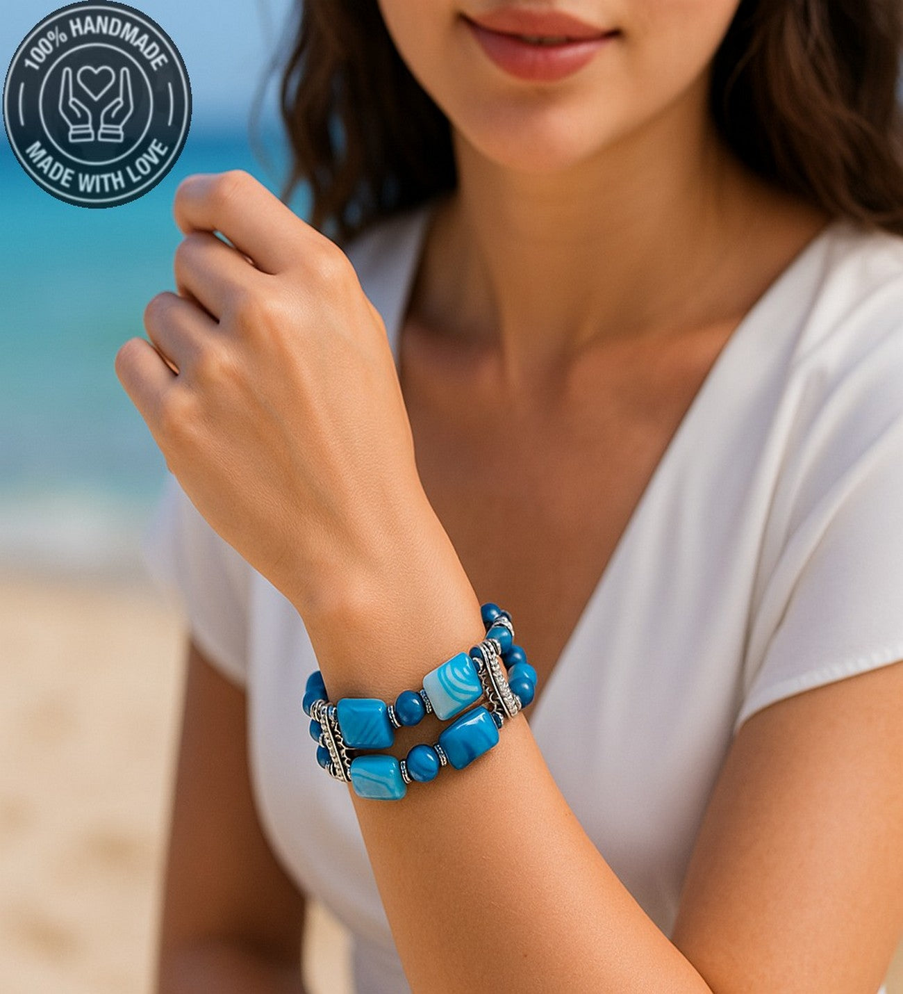 Mavi Akik Negatif Enerji Ve Nazar Kalkanı Iki Sıralı Premium Bileklik