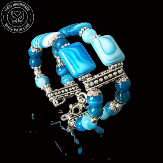 Mavi Akik Negatif Enerji Ve Nazar Kalkanı Iki Sıralı Premium Bileklik