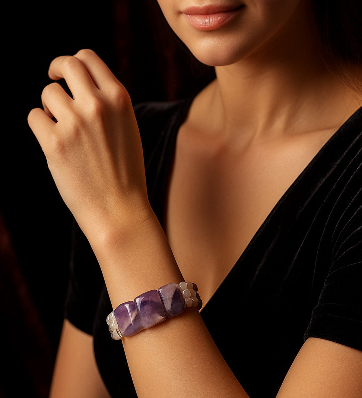 Premium Series Rolex Cut Amethyst 2-Strand Bracelet for Peace, Calm, Intuition