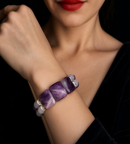 Premium Series Rolex Cut Amethyst 2-Strand Bracelet for Peace, Calm, Intuition