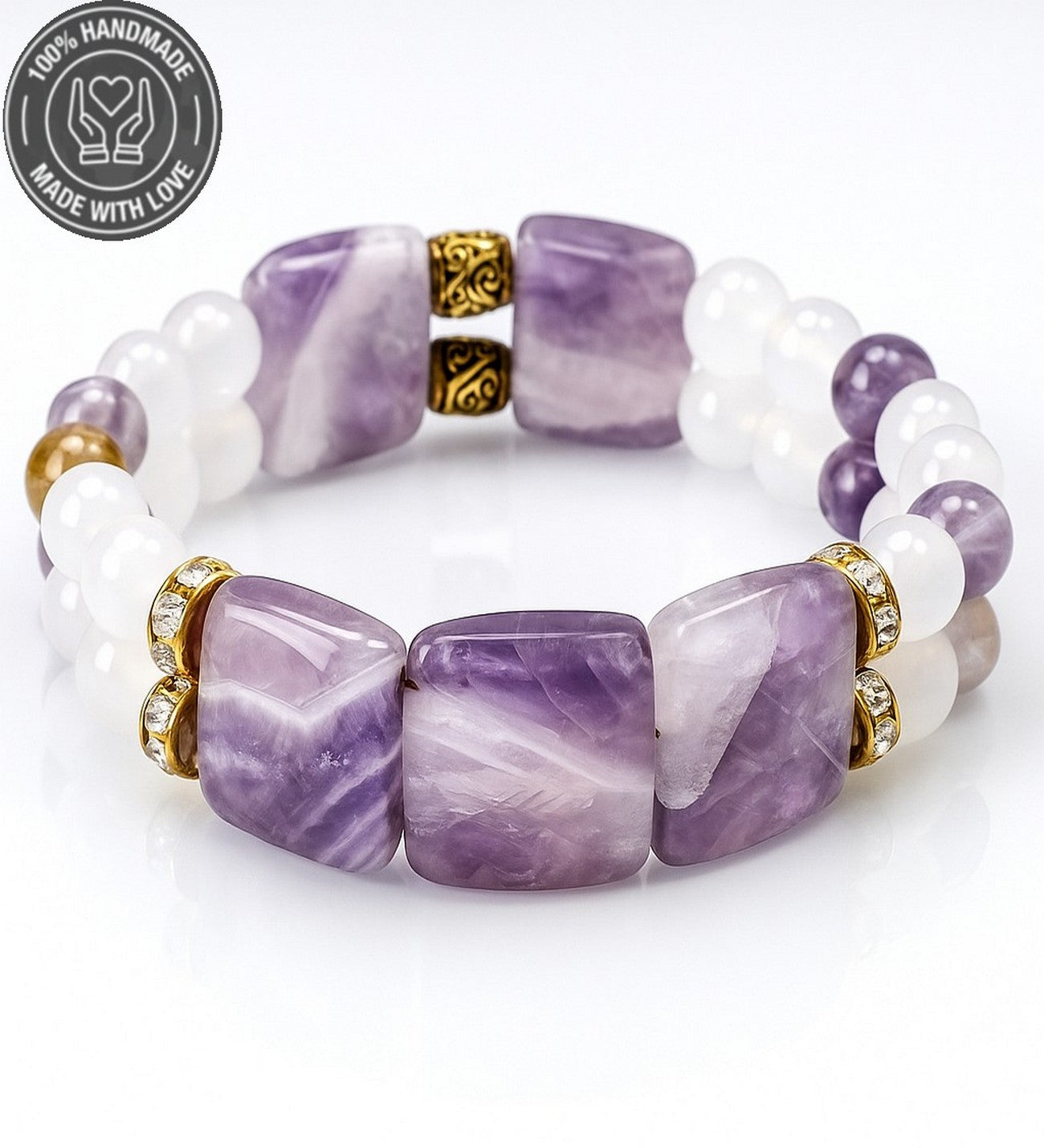 Premium Serisi Roleks Kesim Ametist Huzur, Sakinlik, Sezgi Için Iki Sıralı Bileklik