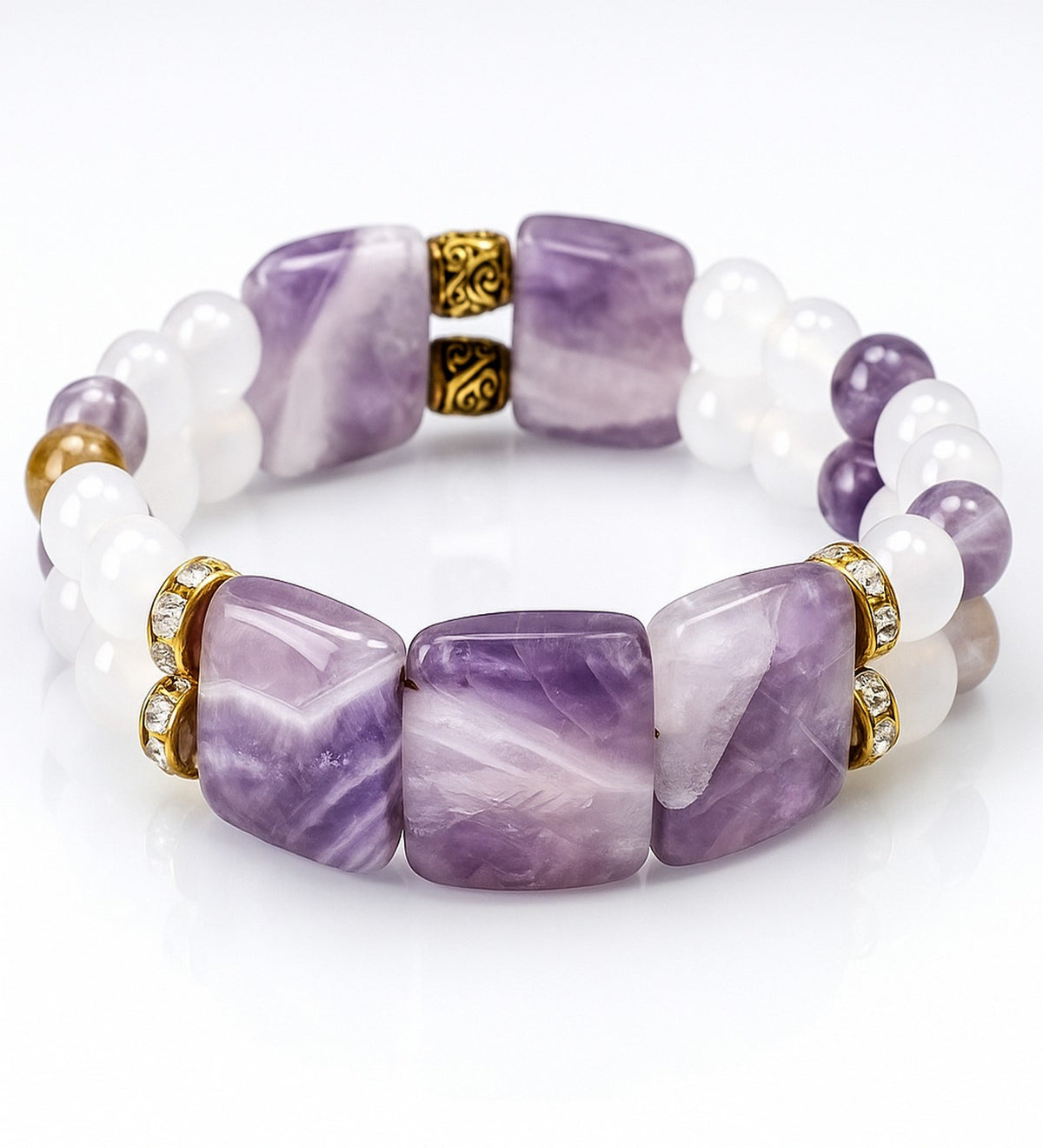 Premium Series Rolex Cut Amethyst 2-Strand Bracelet for Peace, Calm, Intuition