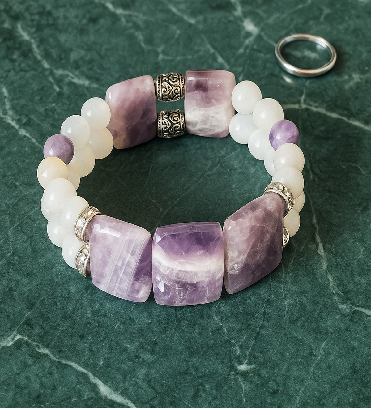 Premium Series Rolex Cut Amethyst 2-Strand Bracelet for Peace, Calm, Intuition