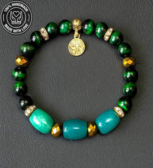 Yeşil Kaplan Gözü Akik Nazara Karşı Etkili Şans Ve Şifa Için Elit Bileklk