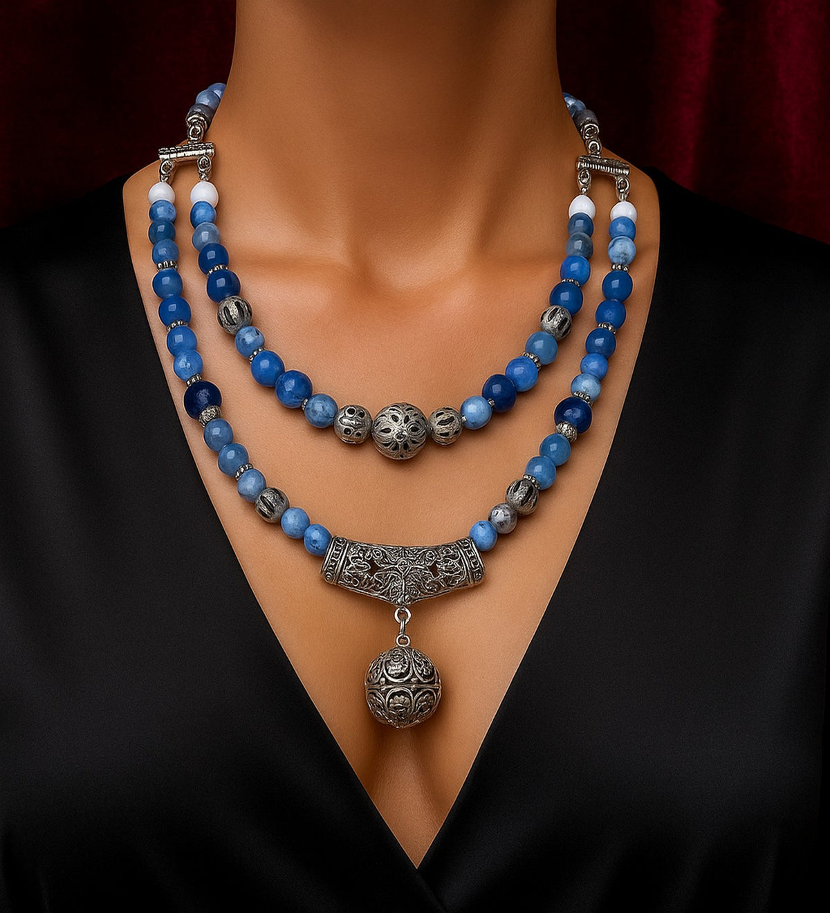 Agate 2-Strand Natural Stone Necklace – Jade, Evil Eye Protection and Balance