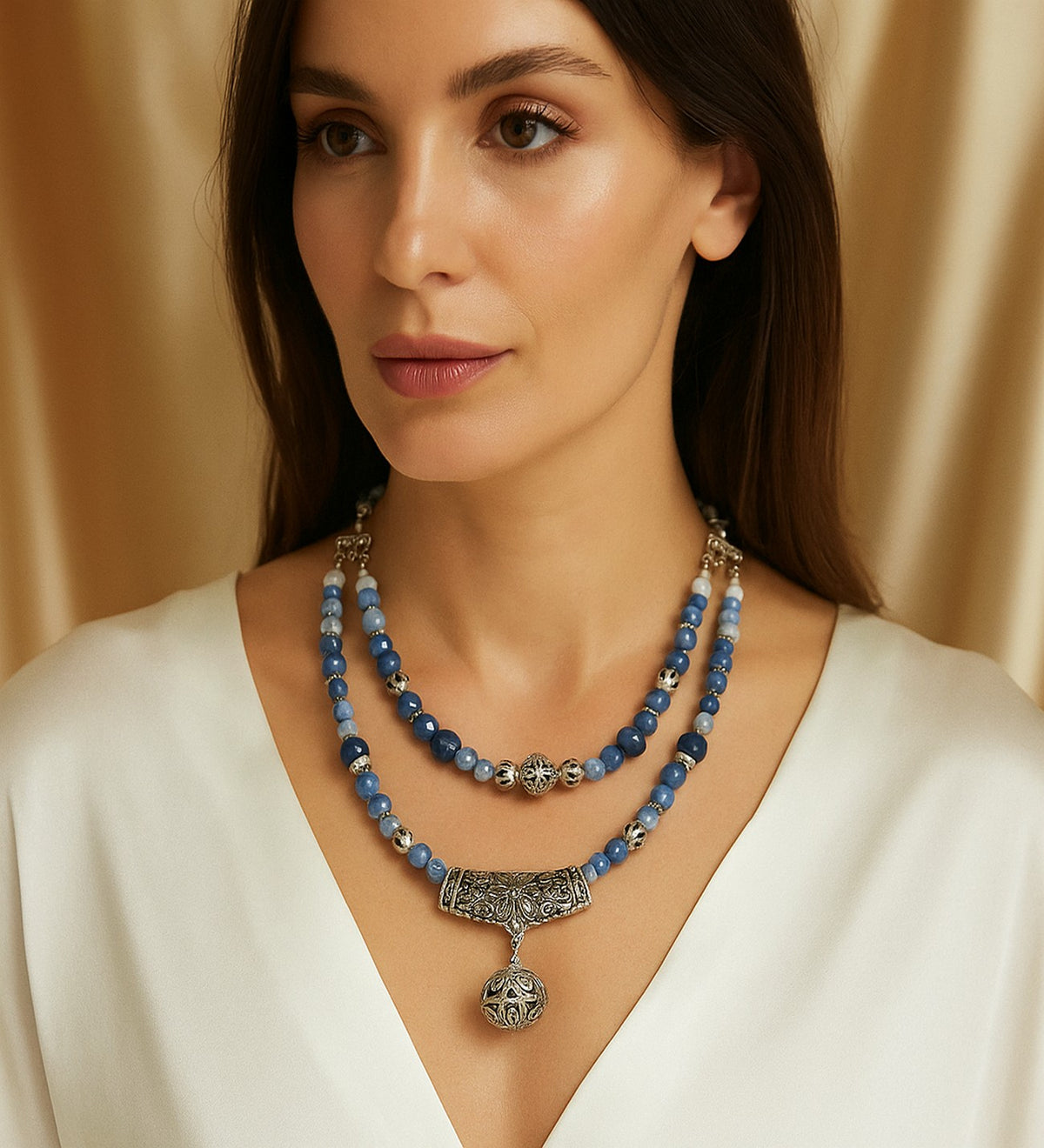 Agate 2-Strand Natural Stone Necklace – Jade, Evil Eye Protection and Balance