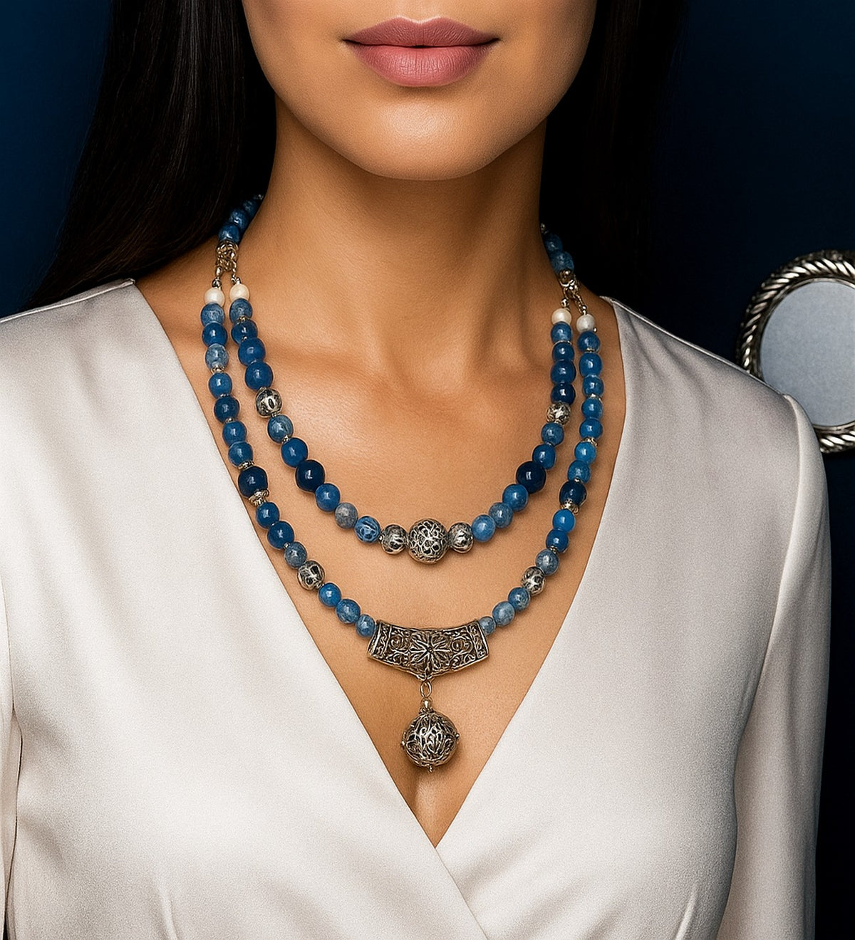 Agate 2-Strand Natural Stone Necklace – Jade, Evil Eye Protection and Balance