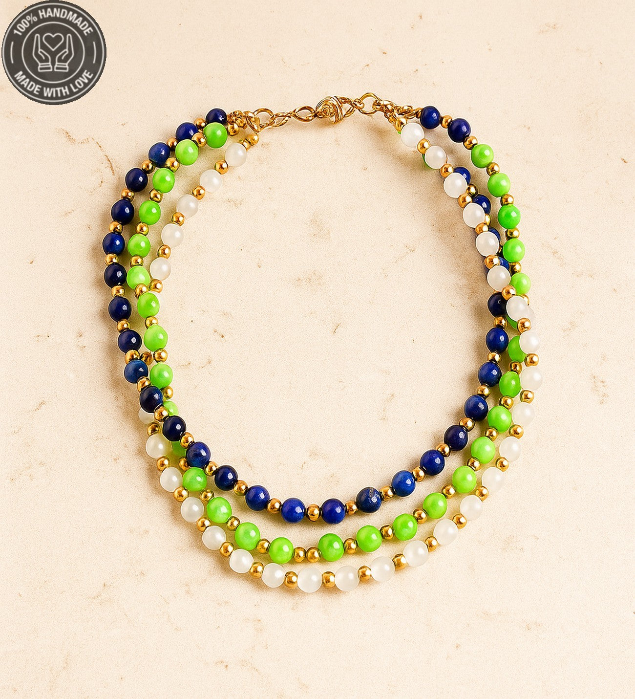 Kuvars Akik Ceyt Ayrılabilen Üç Sıralı Şifa Denge Ve Nazardan Kornma Kolyesi