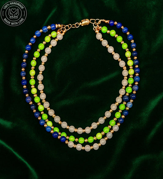 Kuvars Akik Ceyt Ayrılabilen Üç Sıralı Şifa Denge Ve Nazardan Kornma Kolyesi