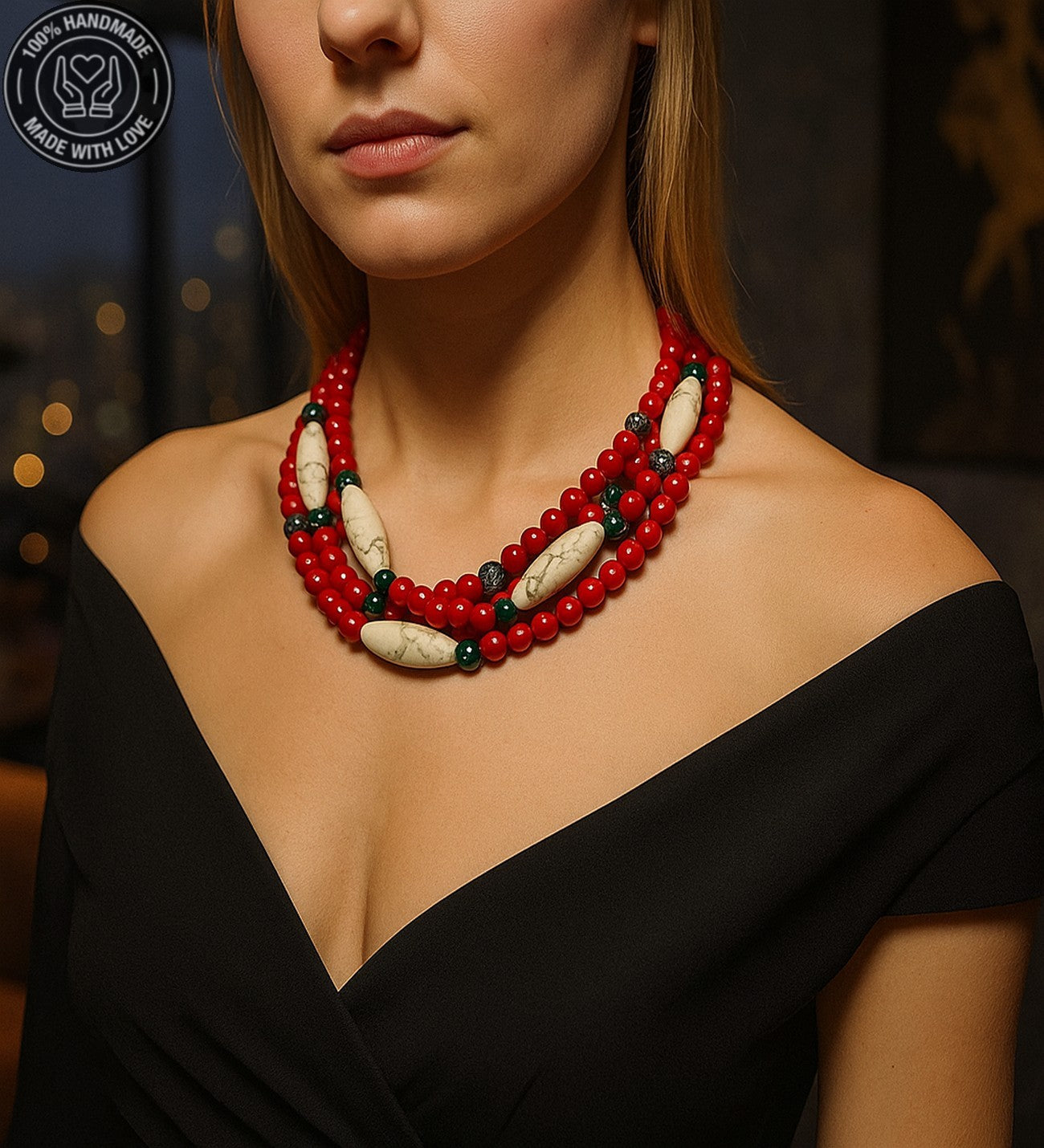 Mercan Havlit 3 Sıralı Nazardan Koruma, Sakinlik Ve Tutku Kolyesi