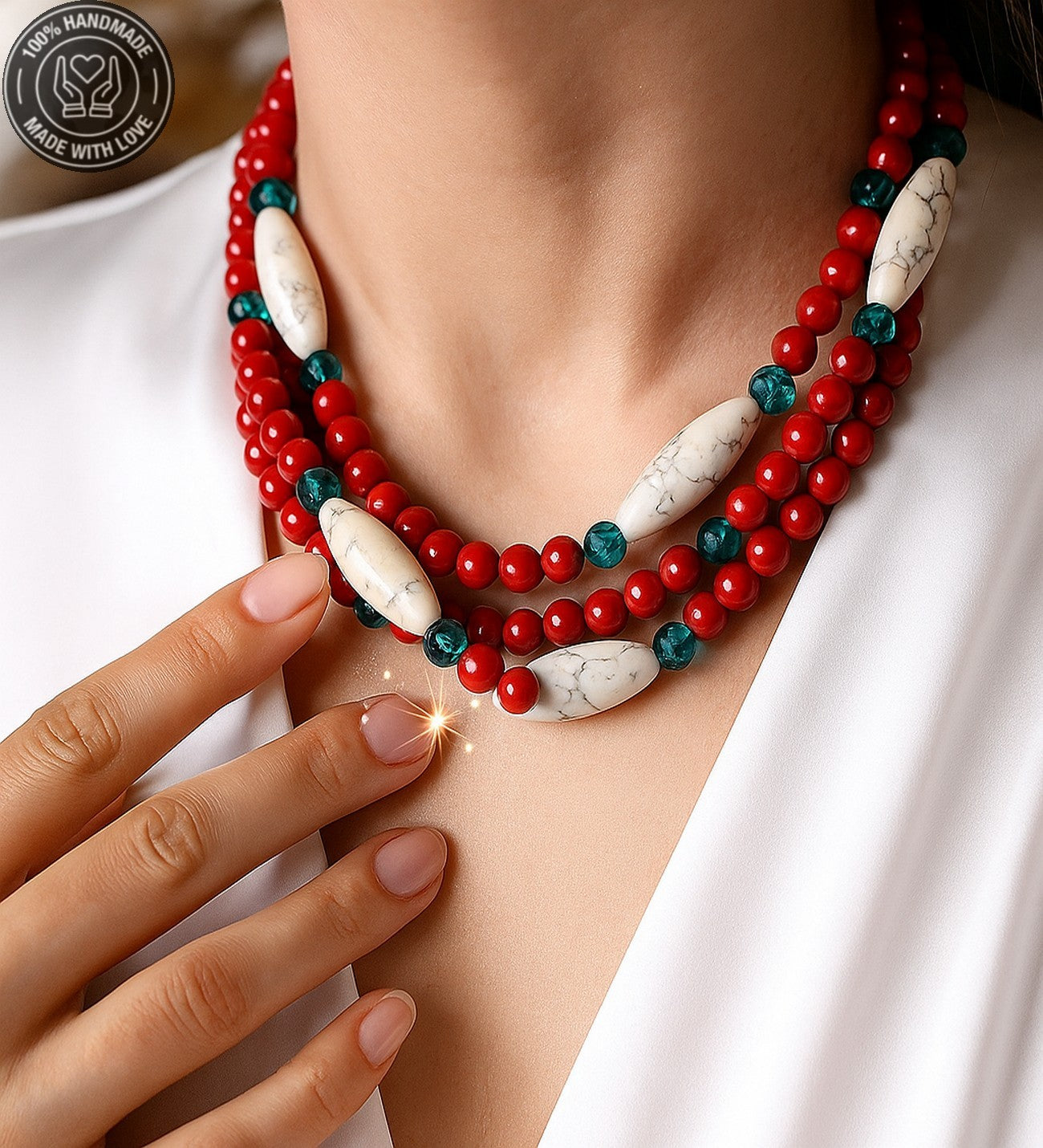 Mercan Havlit 3 Sıralı Nazardan Koruma, Sakinlik Ve Tutku Kolyesi