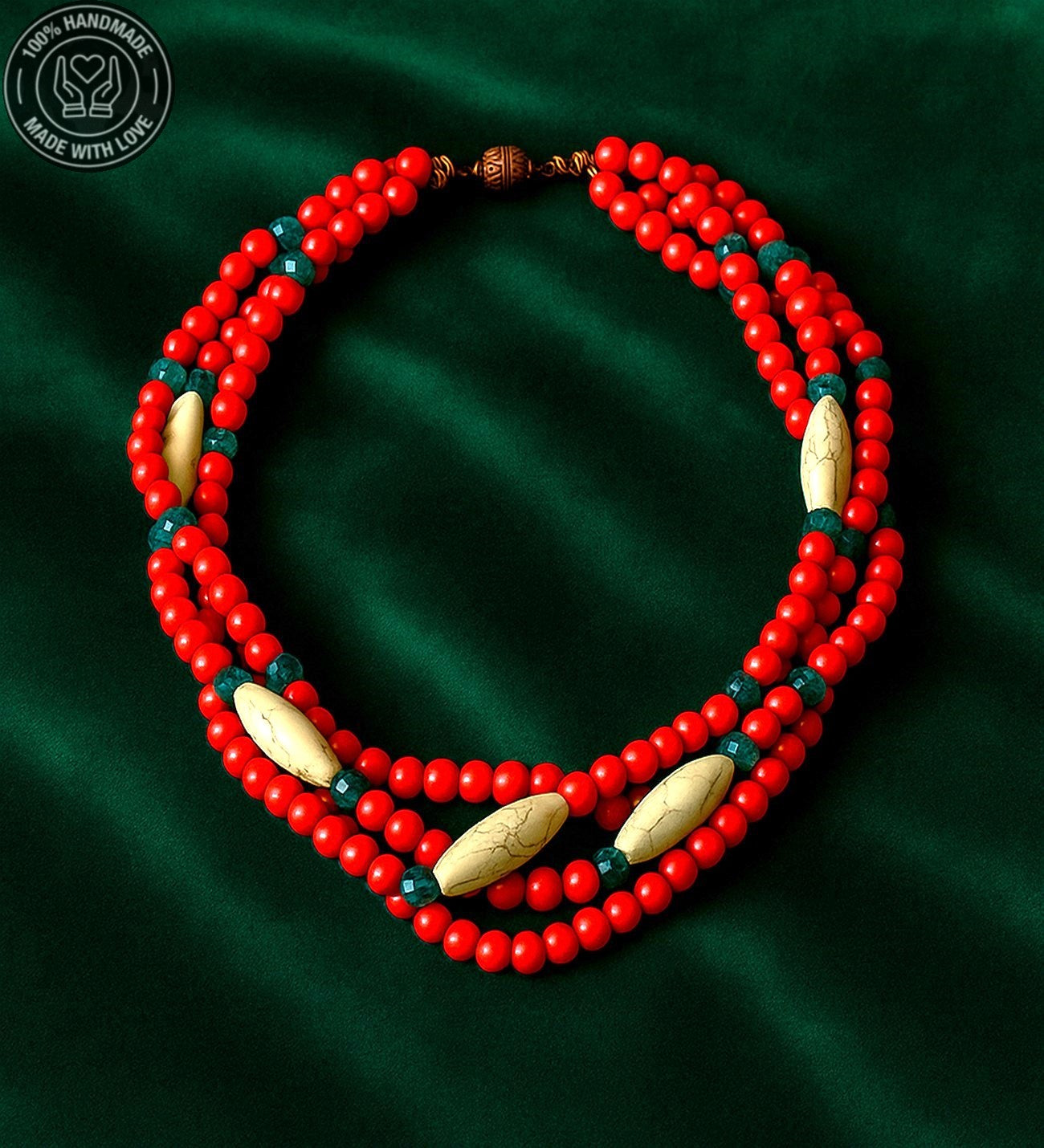 Mercan Havlit 3 Sıralı Nazardan Koruma, Sakinlik Ve Tutku Kolyesi