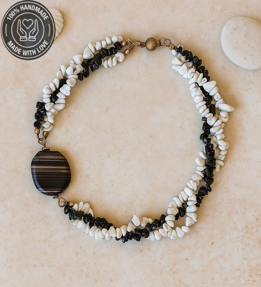 Akik Havlit Kırık Taşlı 3 Sıralı Nazardan Koruyan Ve Denge Huzur Kolyesi