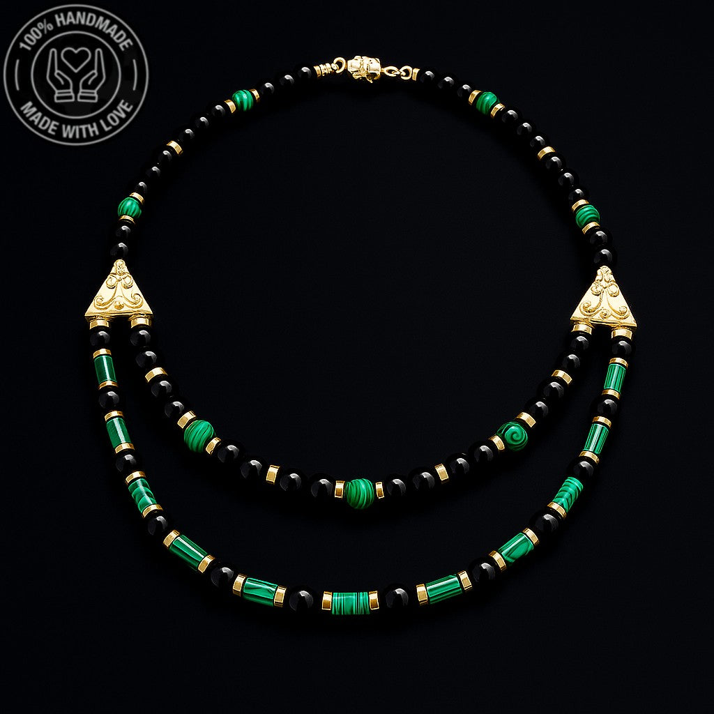 Oniks Malahit Güç Ve Nazar Koruma Enerjili Doğal Taş Kolye