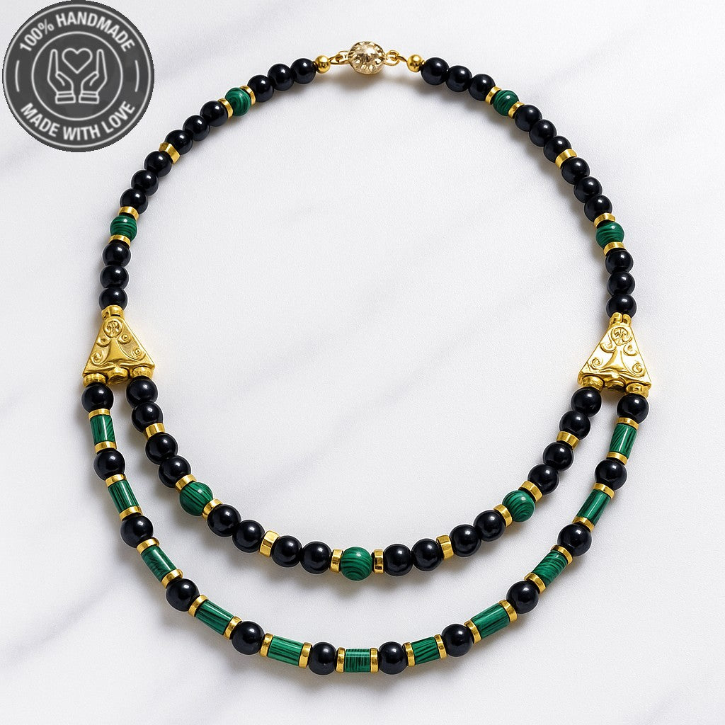 Oniks Malahit Güç Ve Nazar Koruma Enerjili Doğal Taş Kolye