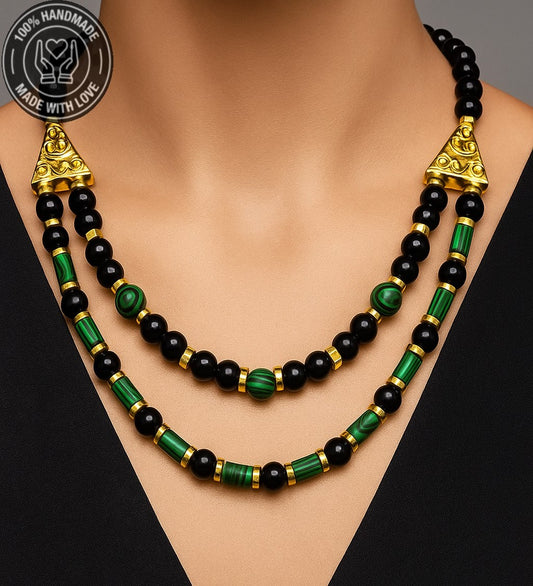 Oniks Malahit Güç Ve Nazar Koruma Enerjili Doğal Taş Kolye