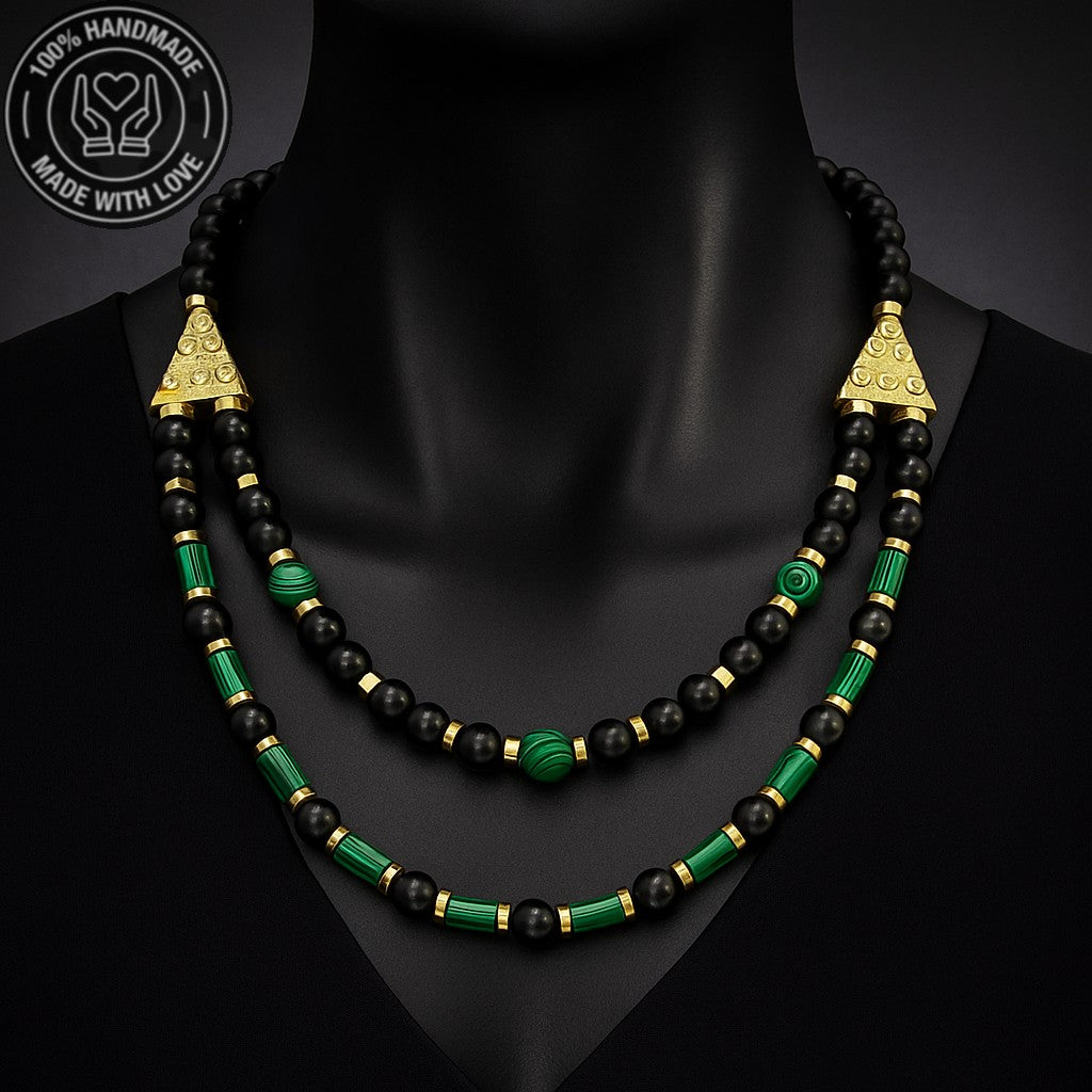 Oniks Malahit Güç Ve Nazar Koruma Enerjili Doğal Taş Kolye