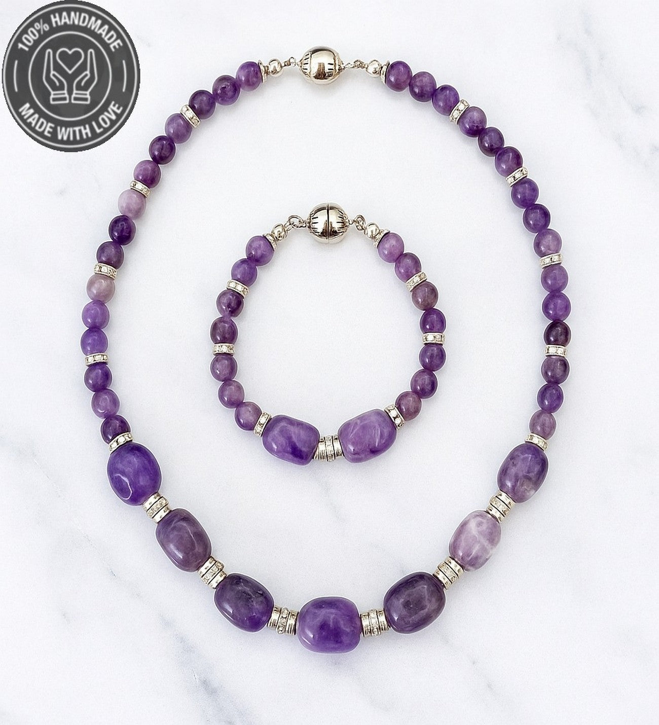 Ametist Stres Ve Negatif Enerji Kalkanı Premium Kolye Bileklik Seti