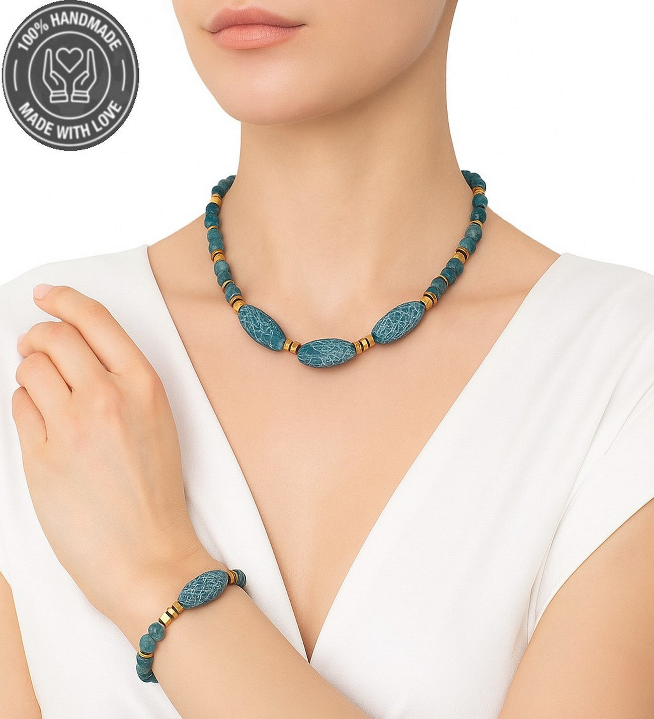 Yeşil Akik Nazardan Koruma Ve Denge Enerjili Kolye Bileklik Seti