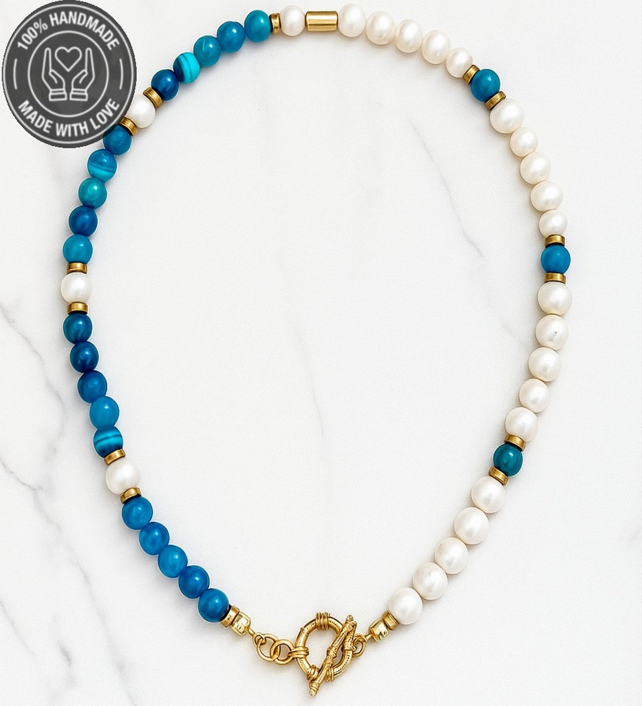 İnci Mavi Akik Sakinlik Ve Koruma Enerjili Premium Kolye