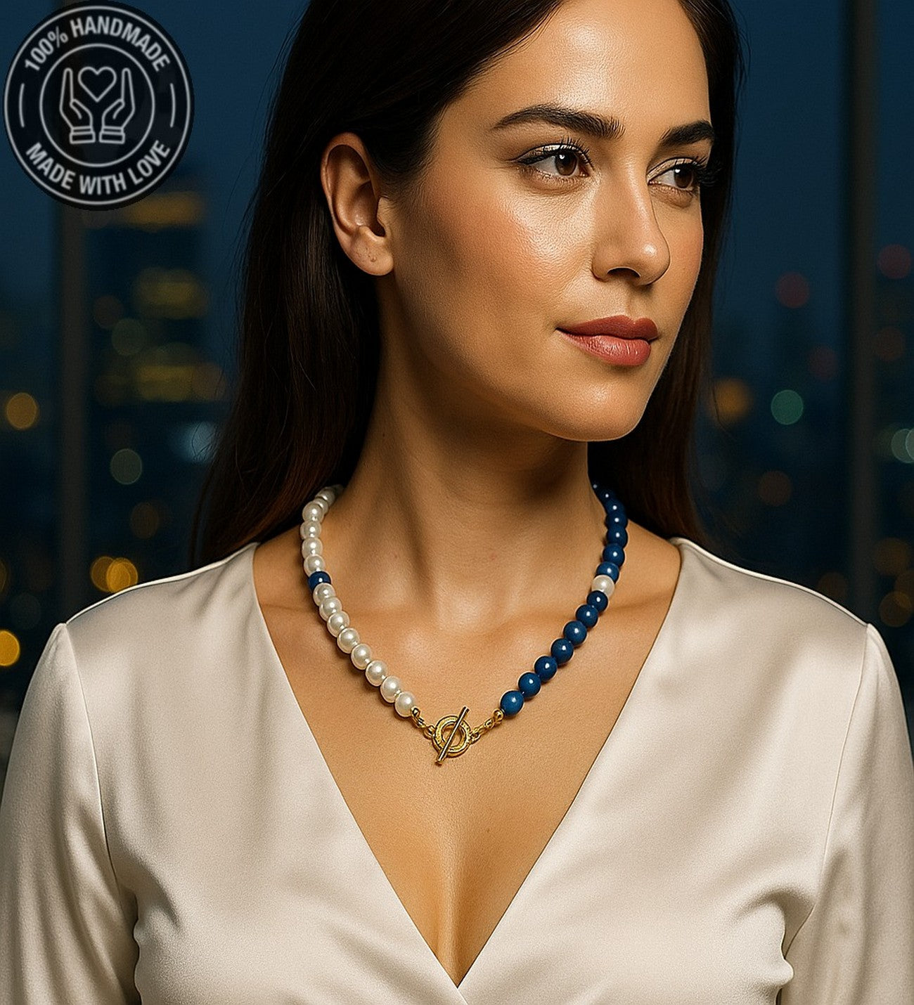 İnci Mavi Akik Sakinlik Ve Koruma Enerjili Premium Kolye