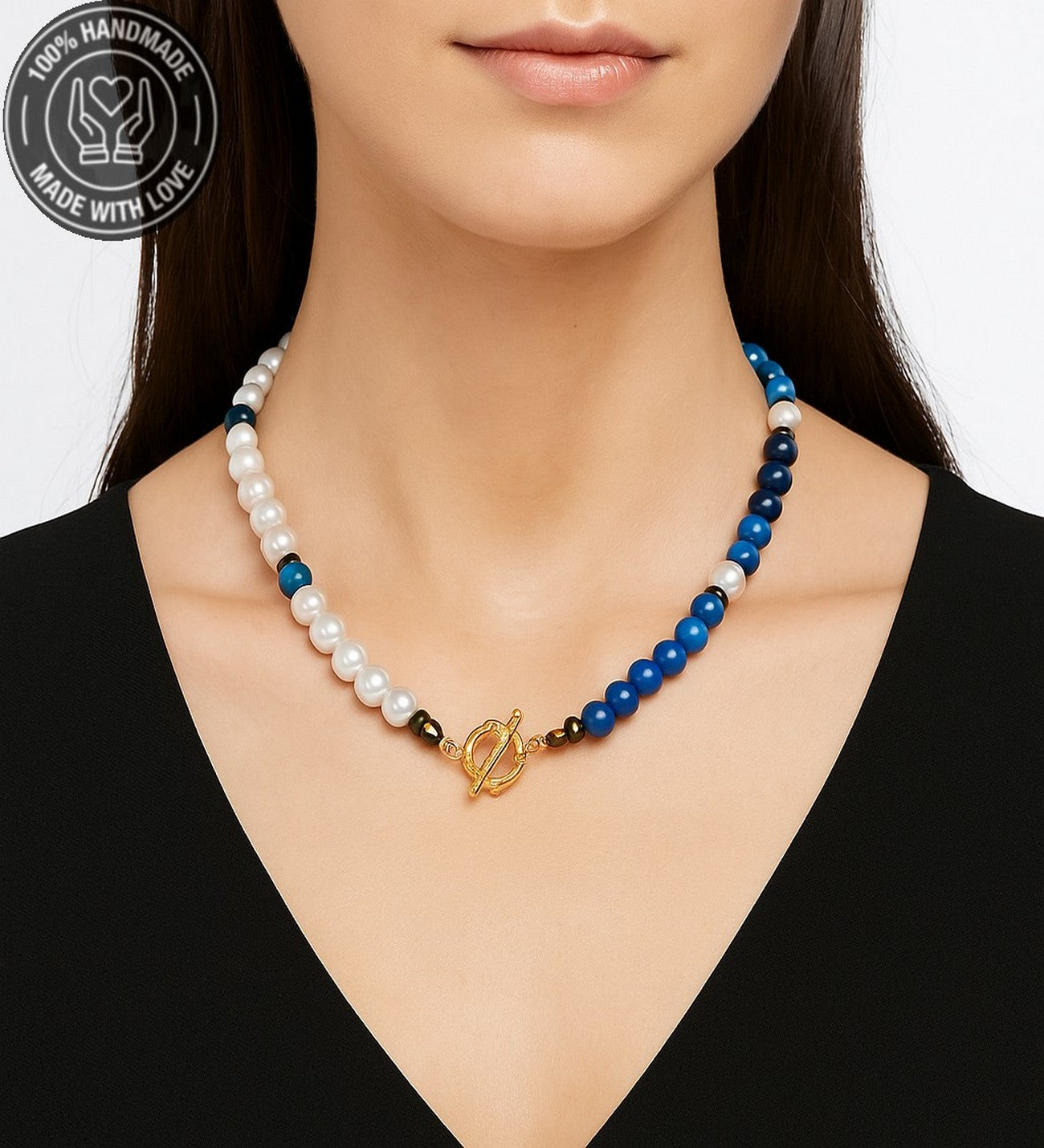 İnci Mavi Akik Sakinlik Ve Koruma Enerjili Premium Kolye