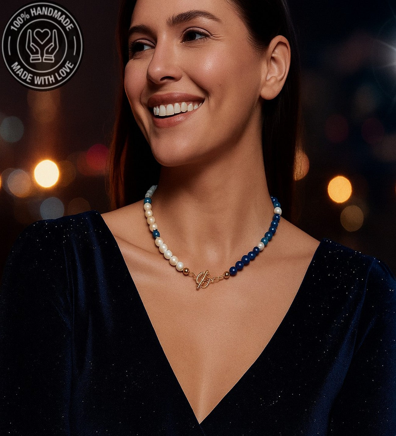 İnci Mavi Akik Sakinlik Ve Koruma Enerjili Premium Kolye