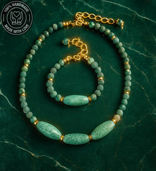 Yeşil Akik Nazardan Koruma Ve Denge Enerjili Kolye Bileklik Seti