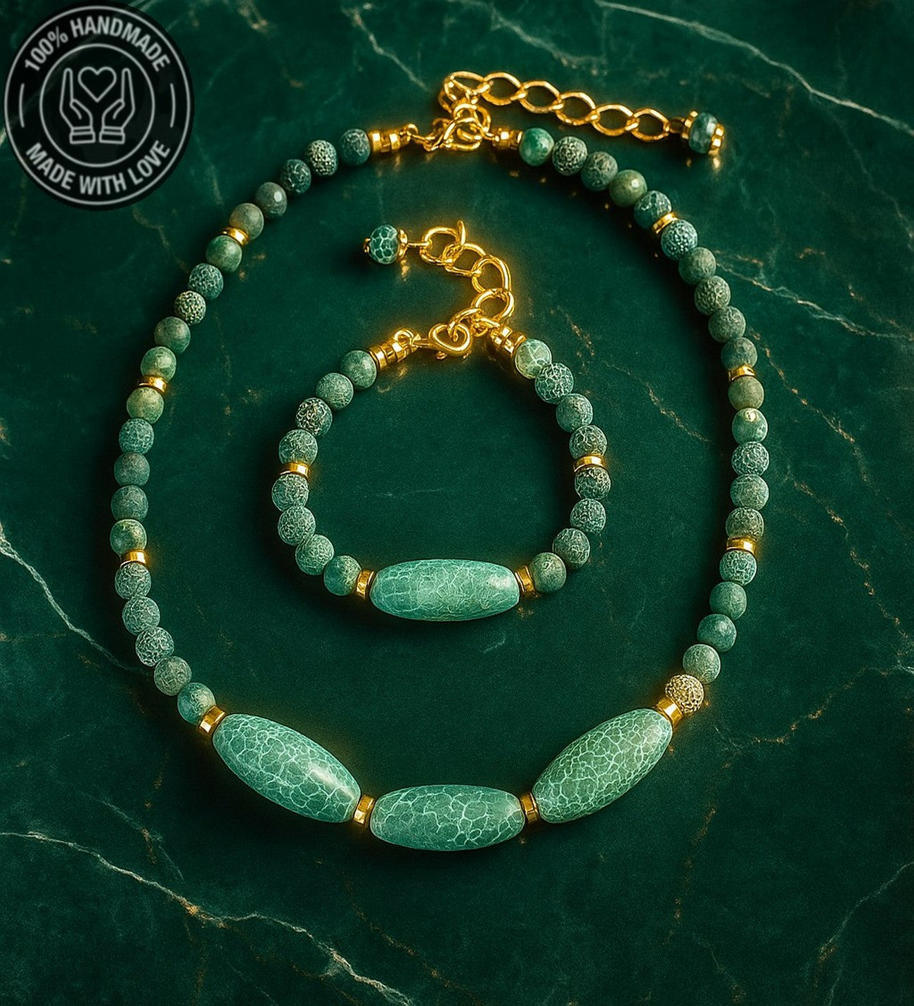 Yeşil Akik Nazardan Koruma Ve Denge Enerjili Kolye Bileklik Seti