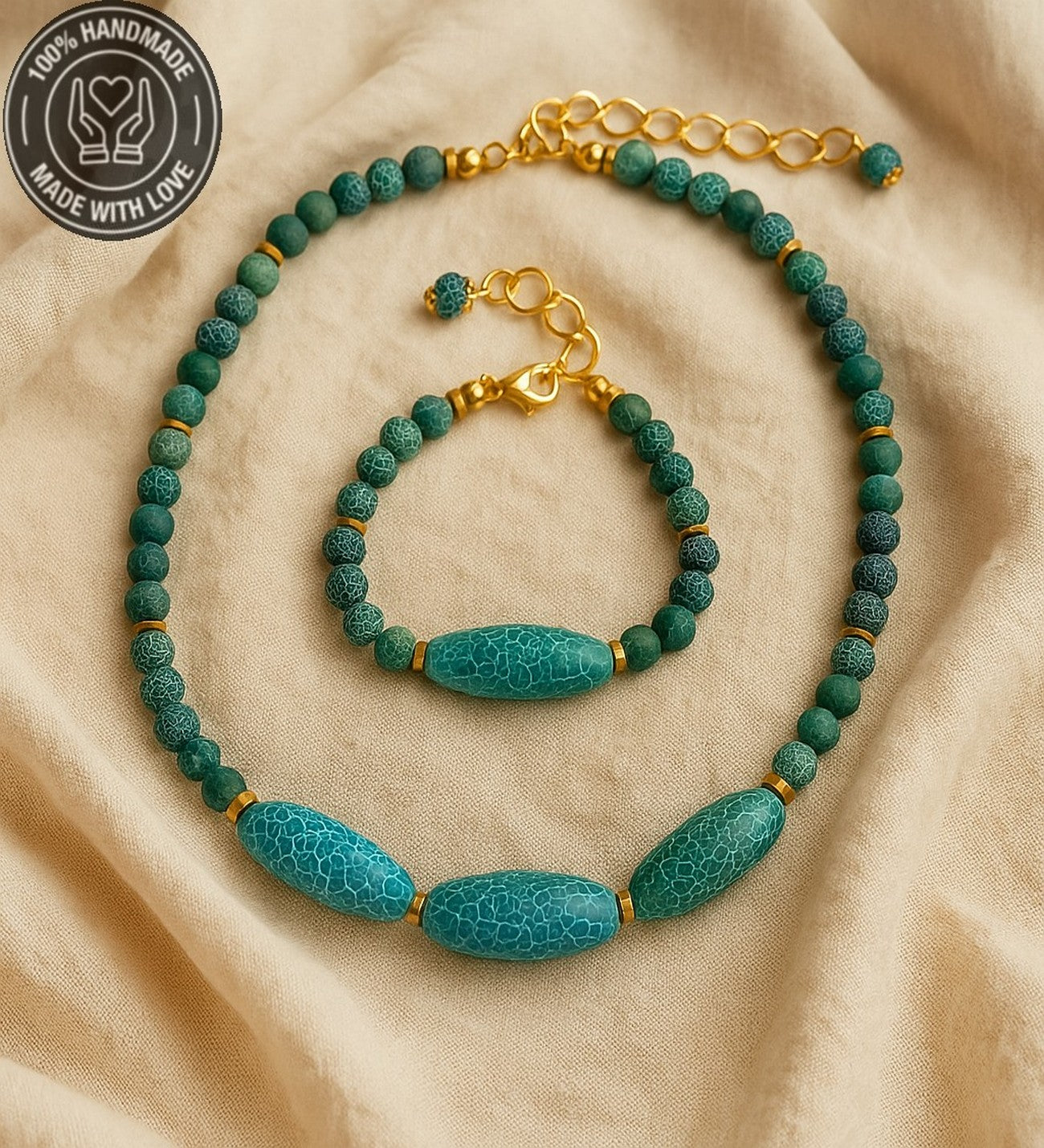 Yeşil Akik Nazardan Koruma Ve Denge Enerjili Kolye Bileklik Seti