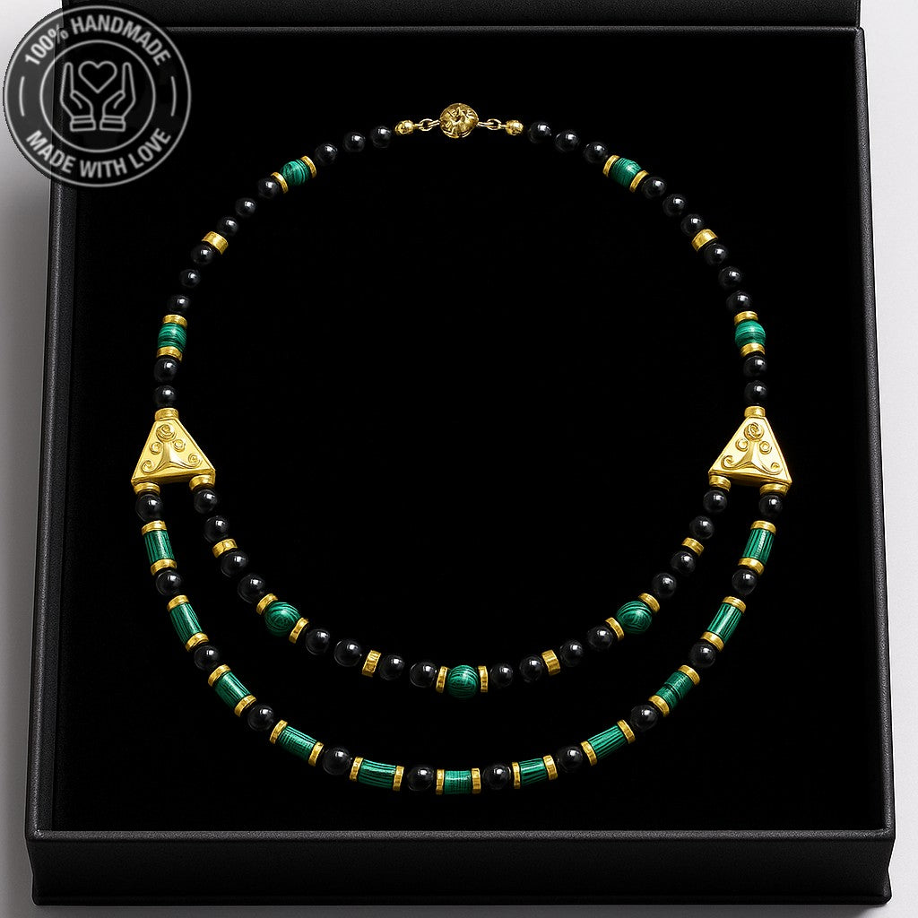 Oniks Malahit Güç Ve Nazar Koruma Enerjili Doğal Taş Kolye