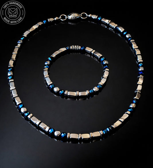 Mavi Hematit Gri Hematit Güç , Denge Ve Nazardan Koruma Kolye Bileklik Seti