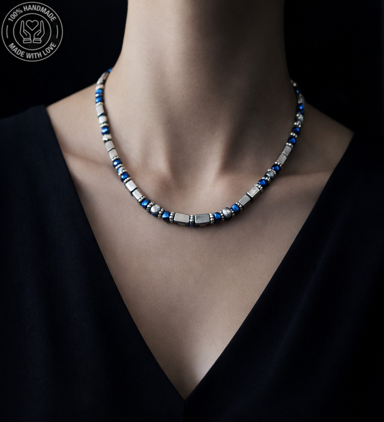 Mavi Hematit Gri Hematit Güç , Denge Ve Nazardan Koruma Kolye Bileklik Seti