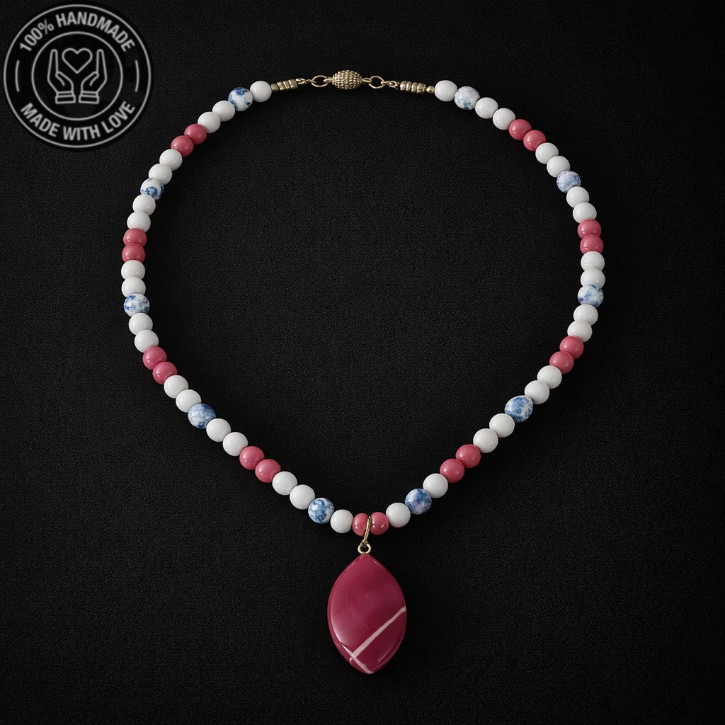 Pembe Akik Beyaz Akik Kalsedon Akik Uzun Kolye