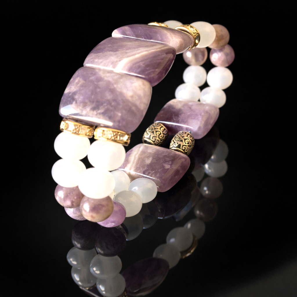 Premium Series Rolex Cut Amethyst 2-Strand Bracelet for Peace, Calm, Intuition
