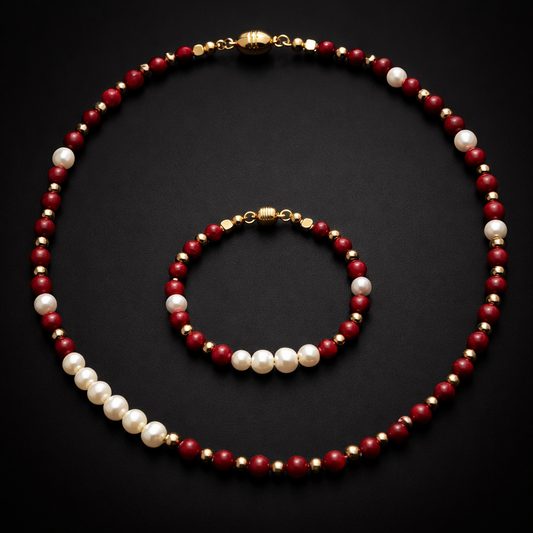 Gerçek Inci Mercan Duygusal Denge Ve Nazardan Korunma Kolye Bileklik Seti