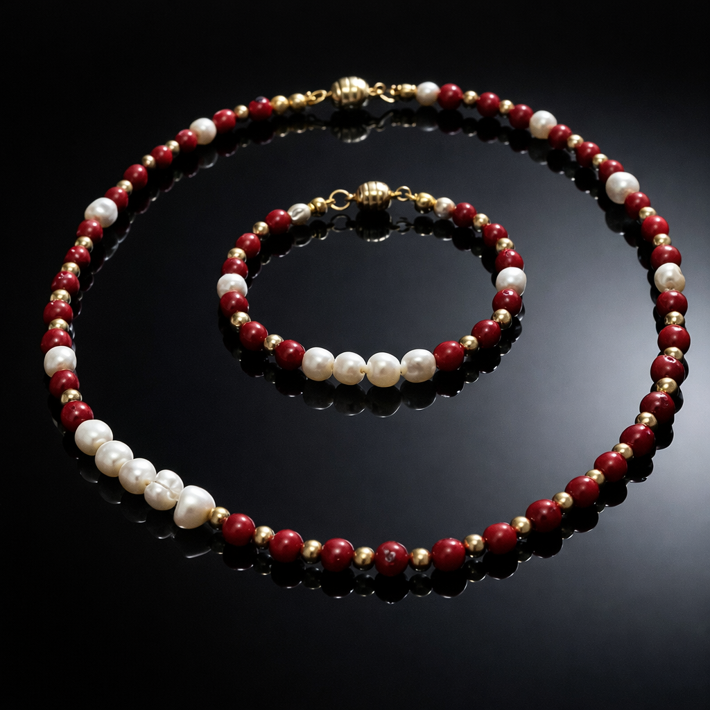 Gerçek Inci Mercan Duygusal Denge Ve Nazardan Korunma Kolye Bileklik Seti