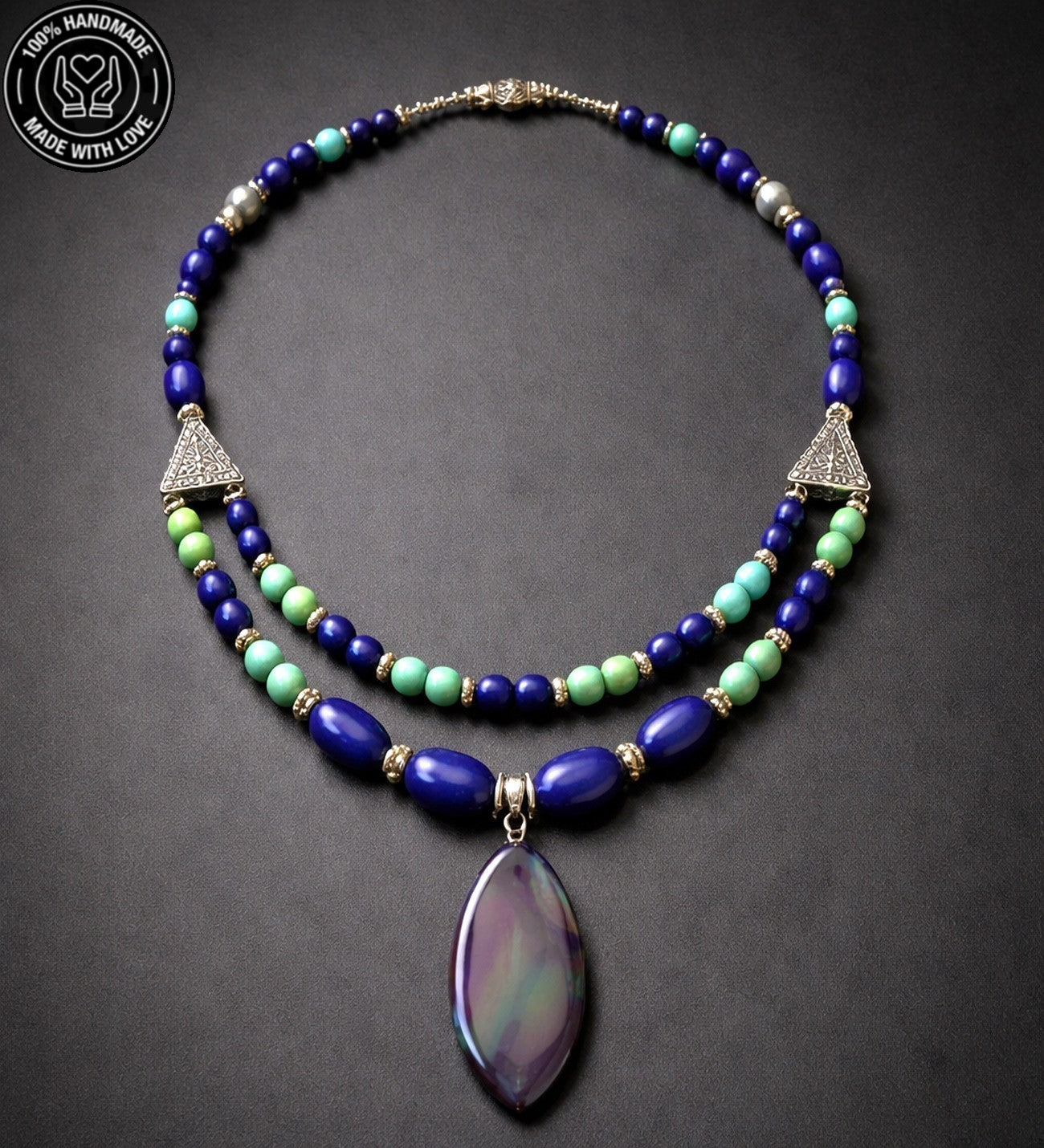 Mor Yeşil Ceyt Iki Sıralı Ruhsal Denge Cesaret Ve Negatif Enerji Kalkanı Kolye