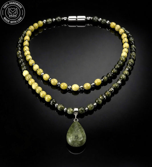 Peridot Yeşim Iki Sıralı Canlılık, Neşe Ve Pozitif Enerji Kolyesi