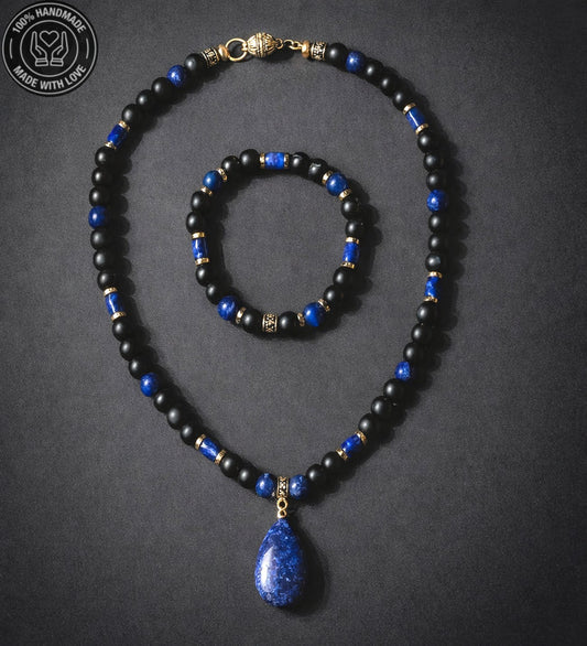 Oniks Lapis Hematit Güç, Bilgelik Ve Nazardan  Koruma Kolye Bileklik Seti