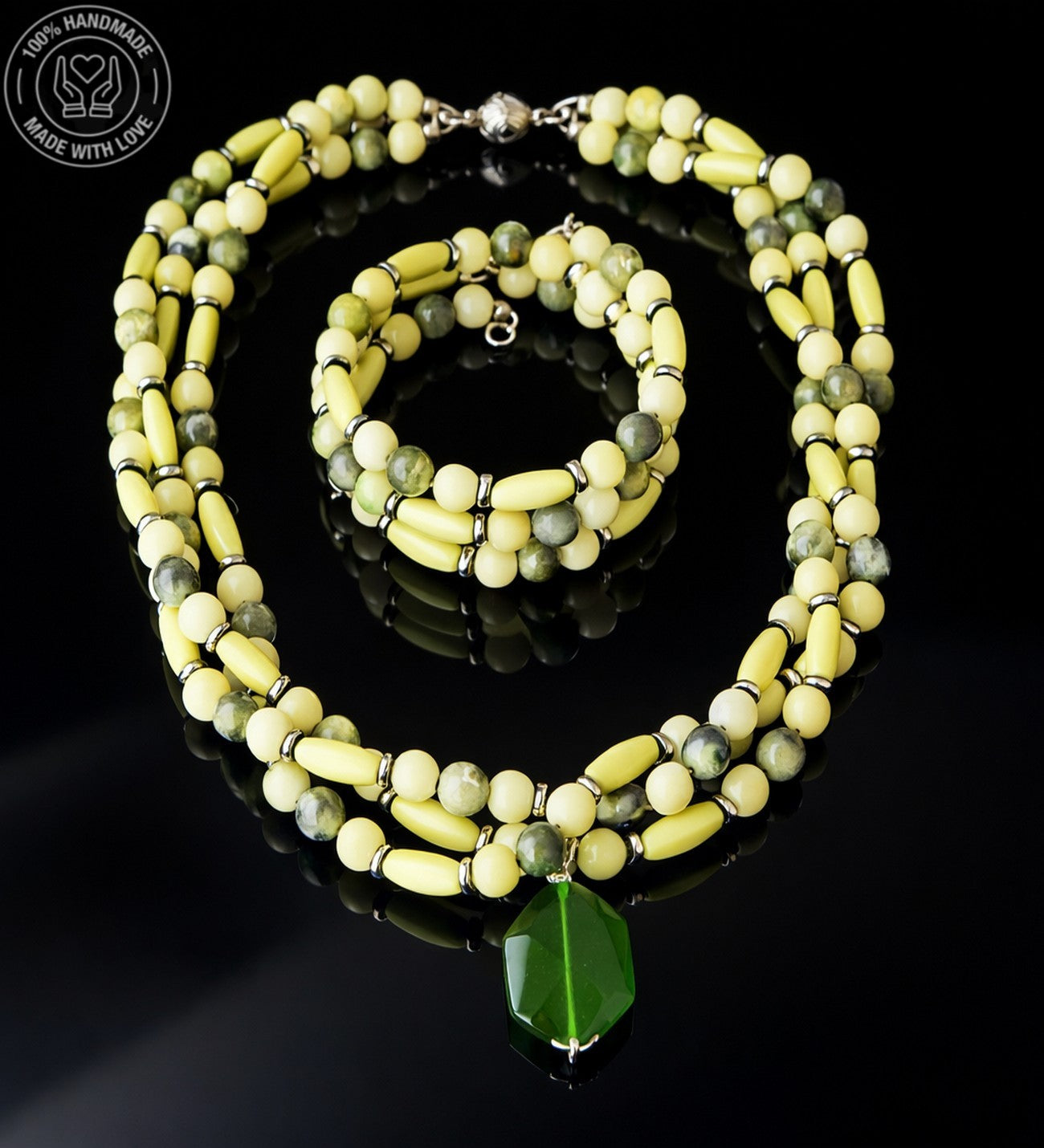 Peridot Ahşap Bolluk Ve Enerji Kolye Bileklik Seti