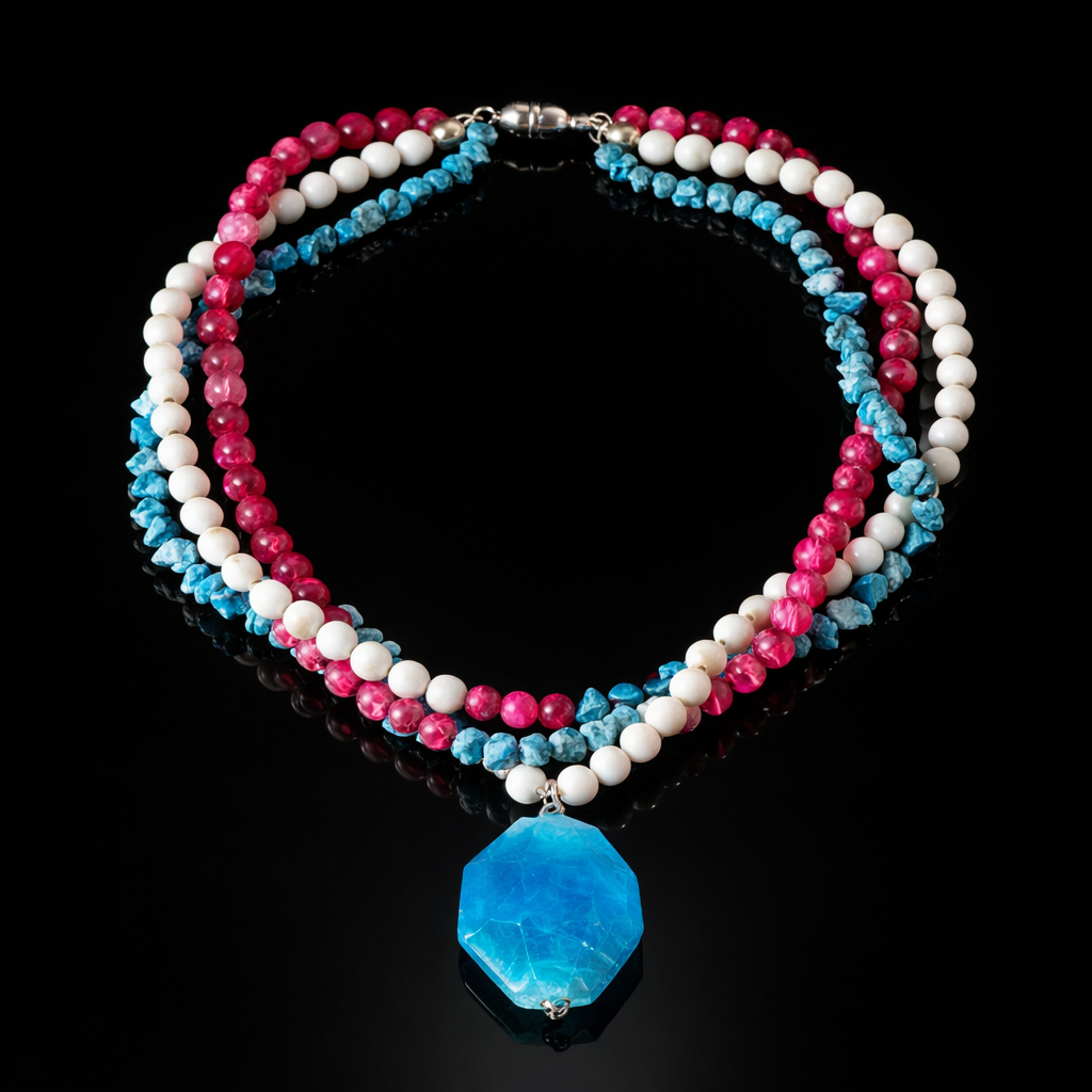 Havlit Apatit Pembe Akik 3 Sıralı Huzur,iletişim Zihinsel Berraklı Kolyesi