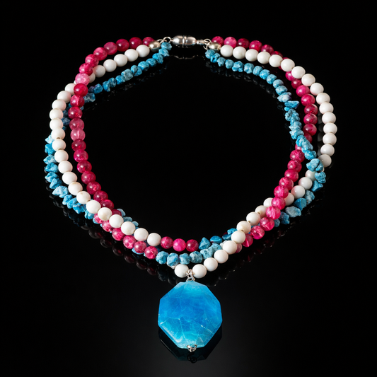 Havlit Apatit Pembe Akik 3 Sıralı Huzur,iletişim Zihinsel Berraklı Kolyesi