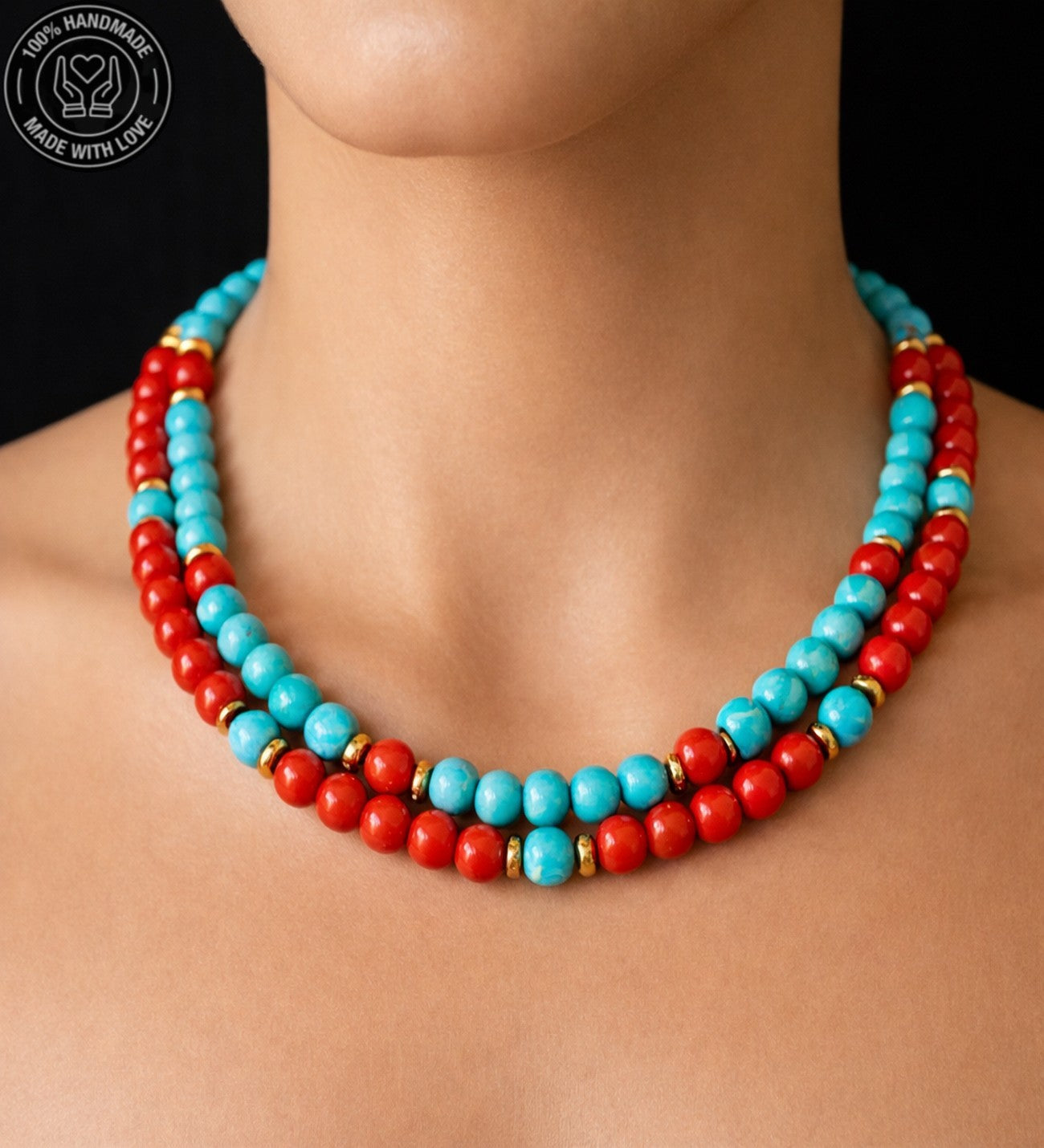 Turkuaz Mercan İletişim Ve Şifa Ve Nazara Karşı Etkili 2 Sıralı Kolye