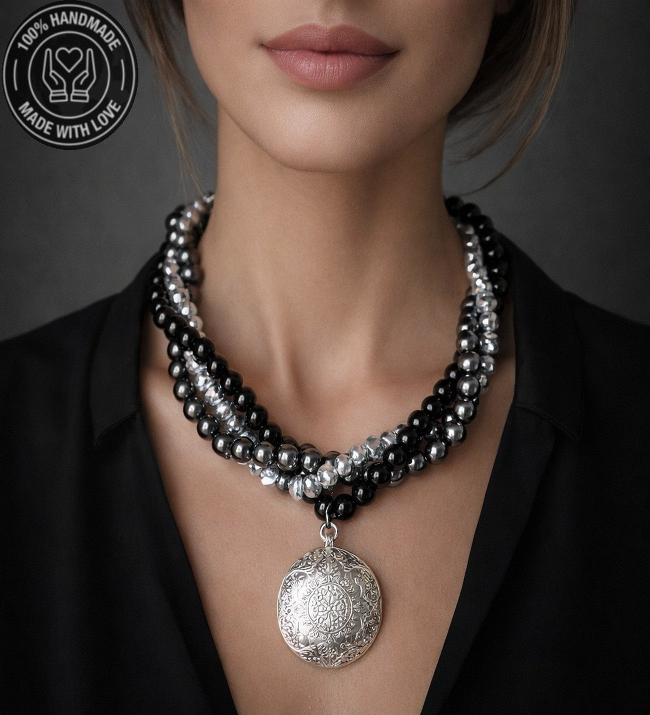 Hematit Oniks Kristal 3 Sıralı Güç, Nazardan Koruma Ve Zihinsel Berraklık Kolyesi