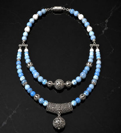 Agate 2-Strand Natural Stone Necklace – Jade, Evil Eye Protection and Balance