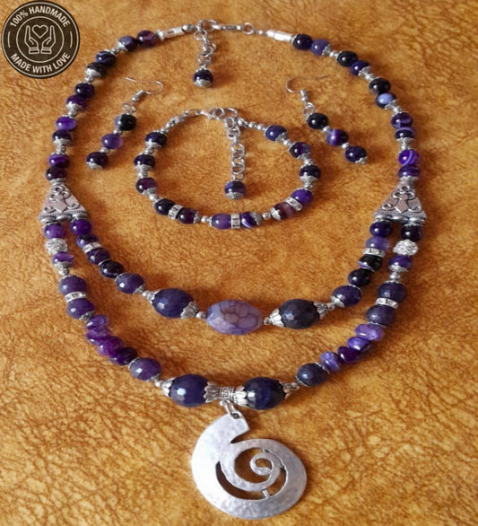 Mor Akik Ruhsal Denge, Bilgelik Ve Iç Huzur Takı Seti
