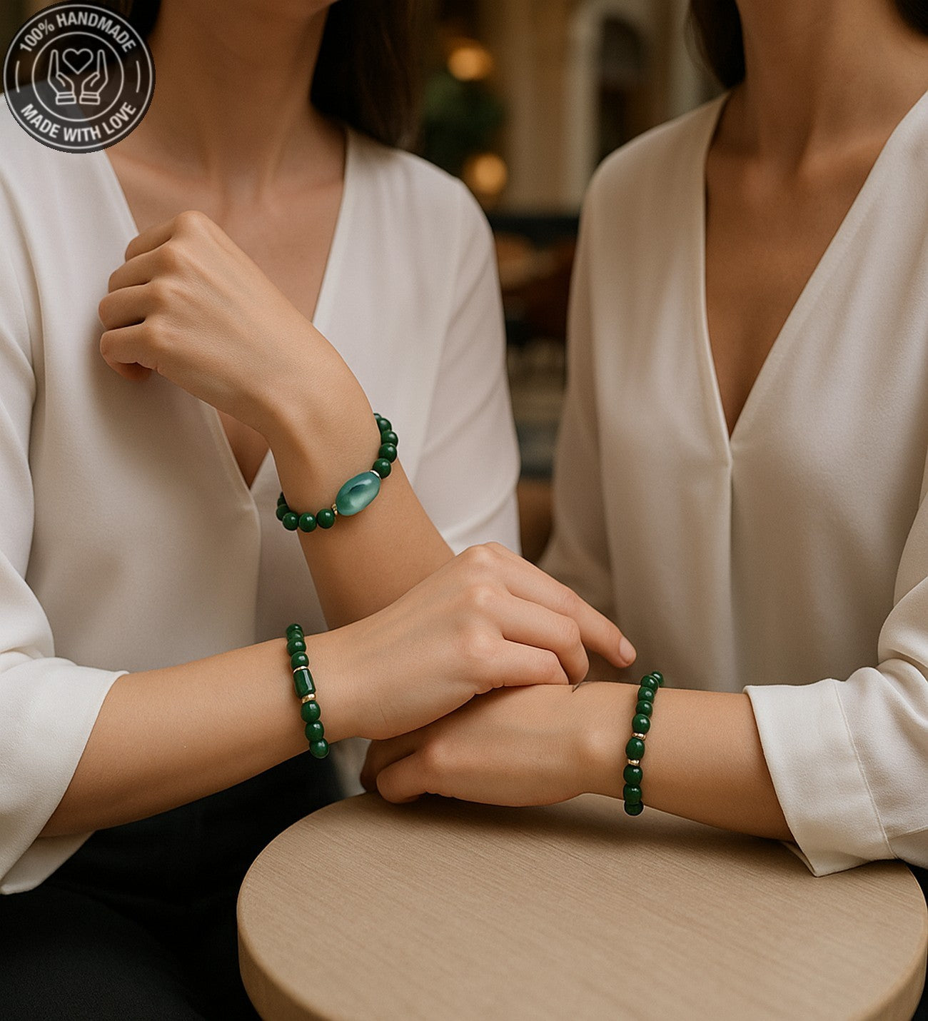 Denge, Nazar Koruması Ve Pozitif Enerji İçin Yeşil Akik Kadın Bileklik Seti
